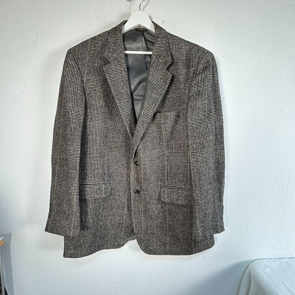Lords Of London Patrick James Mens Plaid Two-Button Blazer 44R Camel Hair Gray